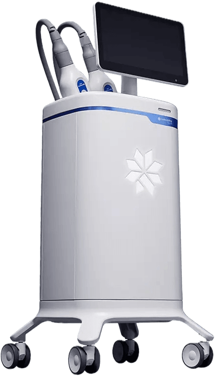 CoolSculpting-Gerät mit Bildschirm, zwei Applikatoren und Rollfuß