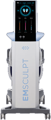 Emsculpt-Gerät mit Bedieneinheit und zwei Applikatoren